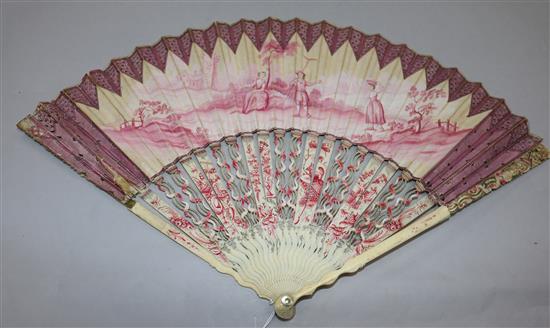 An 18th century Continental painted paper and ivory fan